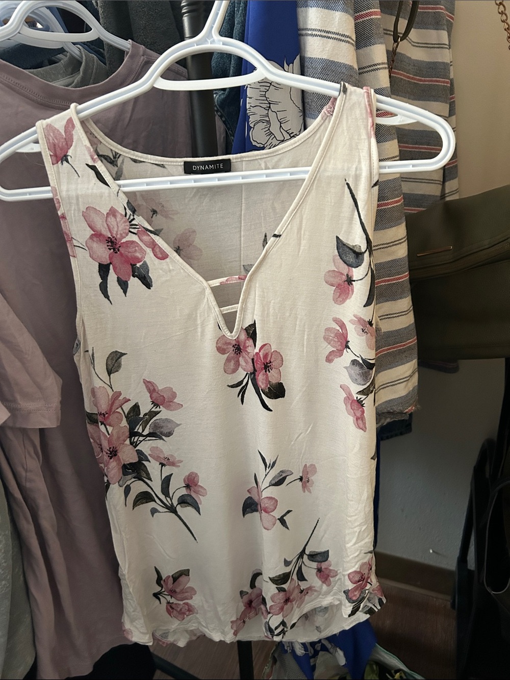 Dynamite Cream Tank with Pink Floral Print
